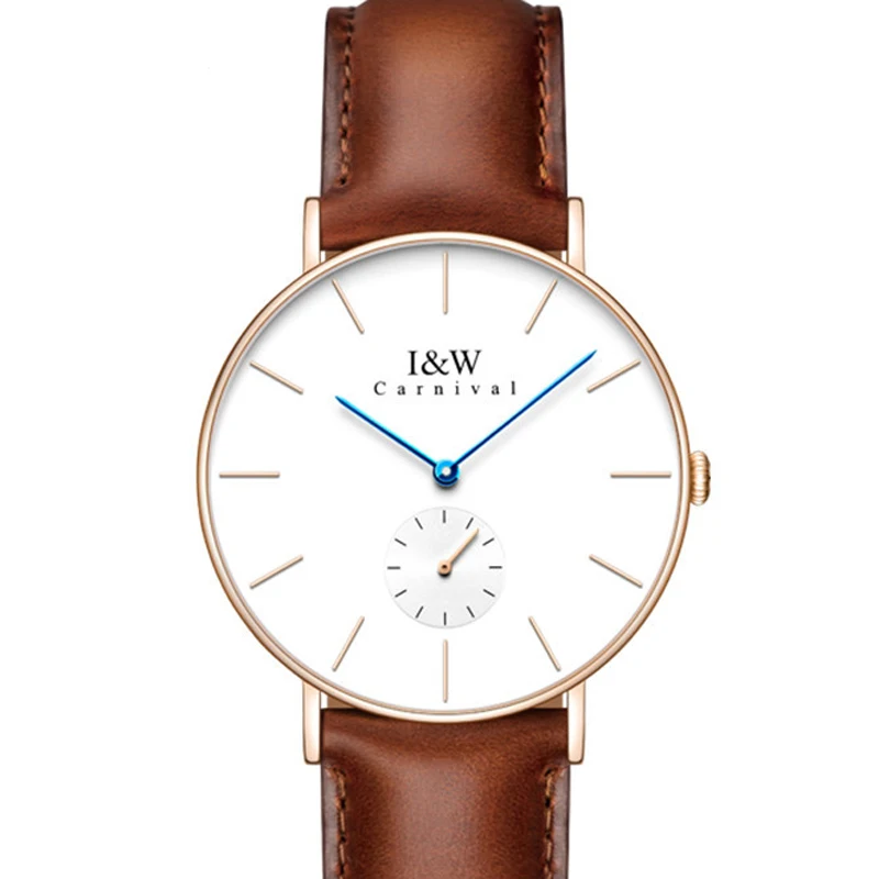 

Switzerland Luxury Brand I&W CARNIVAL 6 MM Ultra-thin Japan MIYOTA Quartz Men's Watches Sapphire Leather Waterproof Clock 8848G