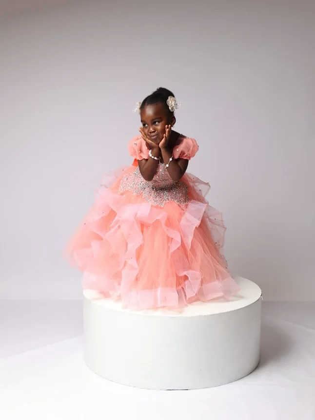 Cristal rosa meninas vestidos de festa de aniversário tule vestido da menina flor para o casamento personalizado princesa criança vestido de baile