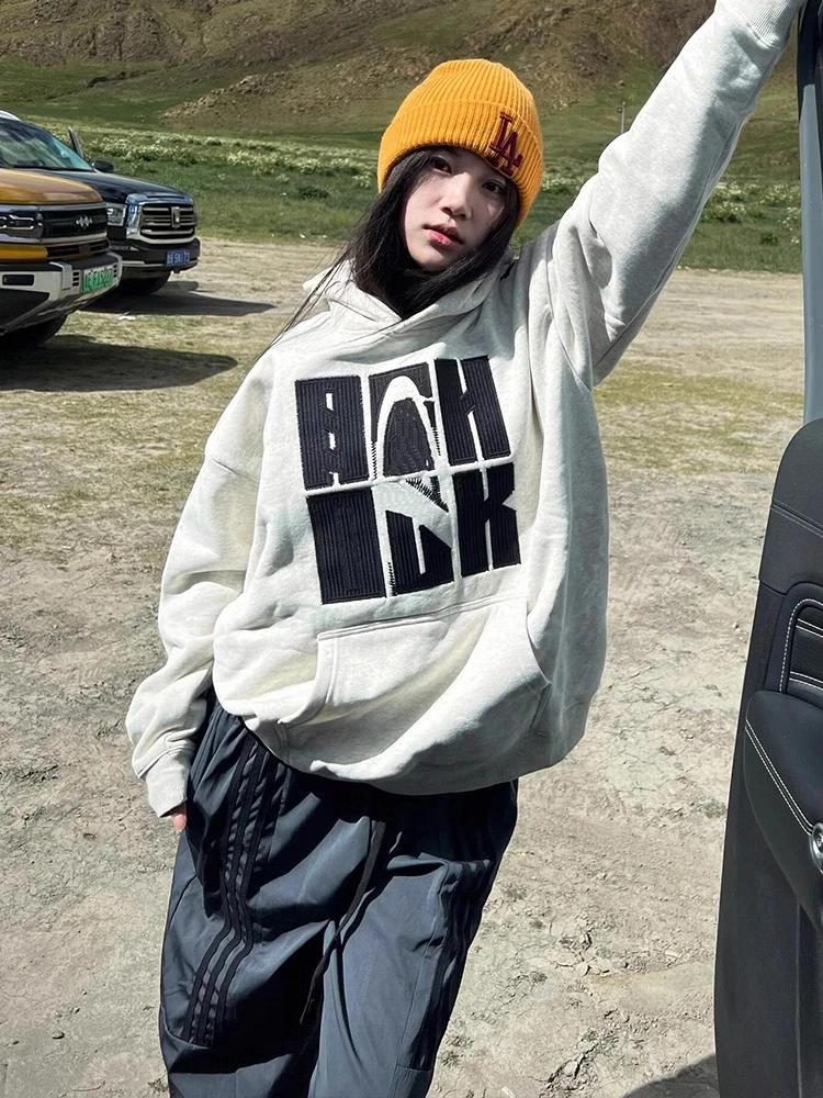 

Осень-зима, американская винтажная толстовка с капюшоном, женская хлопковая свободная куртка с длинными рукавами Y2k, топы, повседневная модная куртка большого размера, новинка