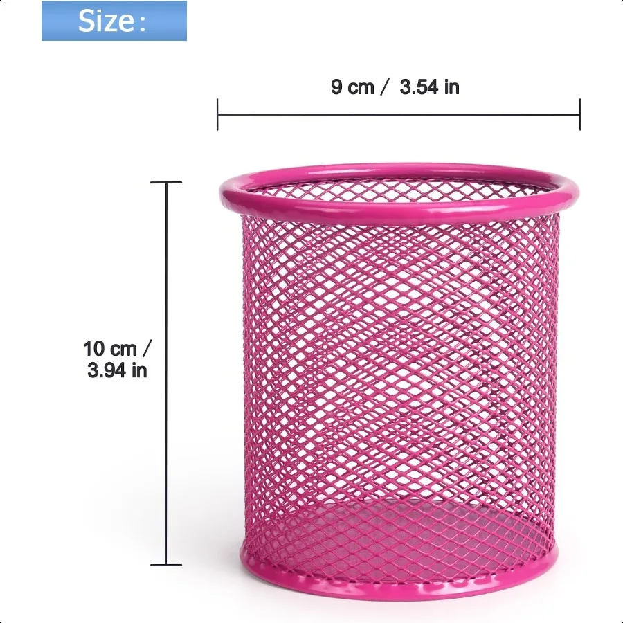 ペンホルダーカップ デスク用 ワイヤーメッシュ鉛筆カップホルダー デスクオフィスペンオーガナイザー ピンク