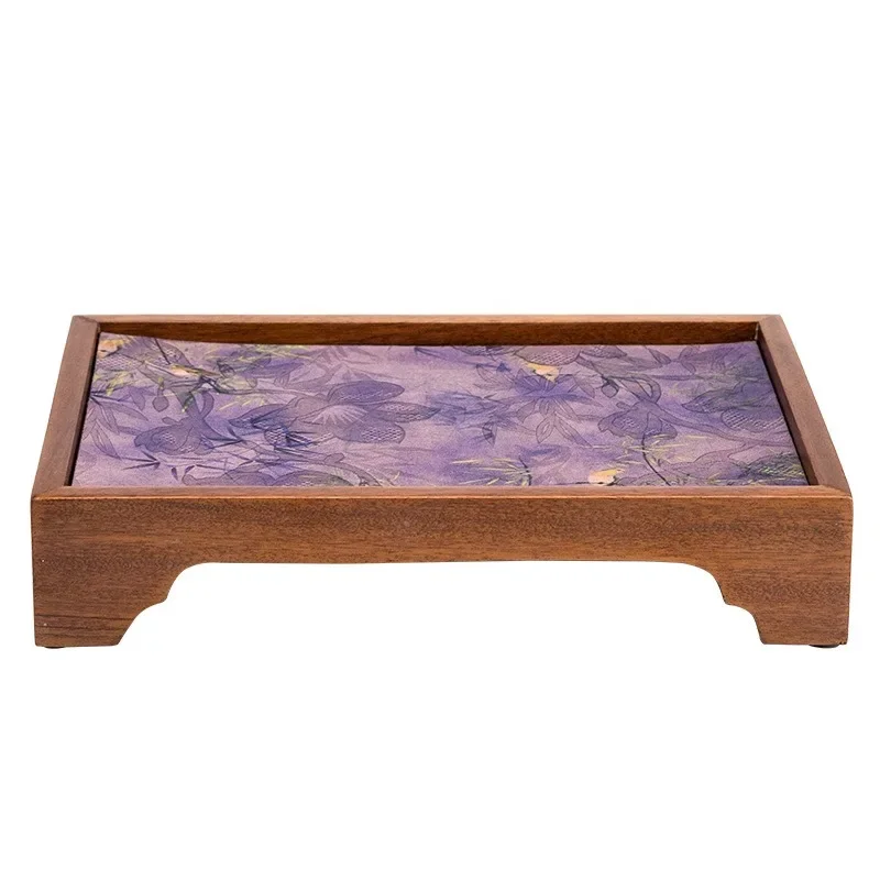 Walnut tea tray high-end retro solid wood office home tea tray fabric tea party