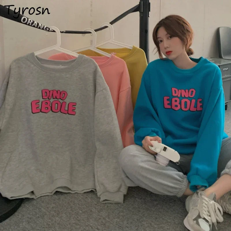 

Женские толстовки с круглым вырезом ярких цветов, консервативный свитшот Ulzzang Kawaii с принтом, универсальные милые девушки в стиле Харадзюку, утолщенные готические