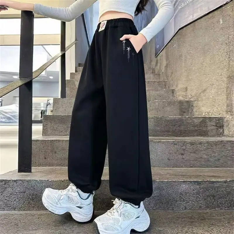 

Girls Casual Sportswear Pants with Elastic Ankles, All-Season Gym Sweatpants for Kids 2025 Spring Autumn Tween
