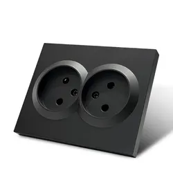 WESA Black Double Power Socket 16A EU Standard Electrical Outlet Standard Ground Wall Socket Flame Retardant Spray Paint Plastic