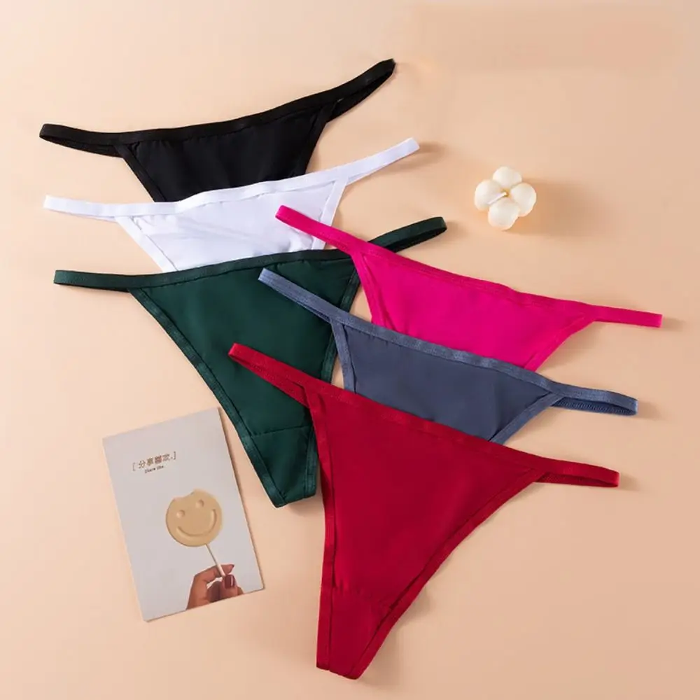 Solid Color Thin Strap Ice Silk Thongs G-Strings Hollow Out Seamless Panties Underwear T Pants Women's Briefs Women