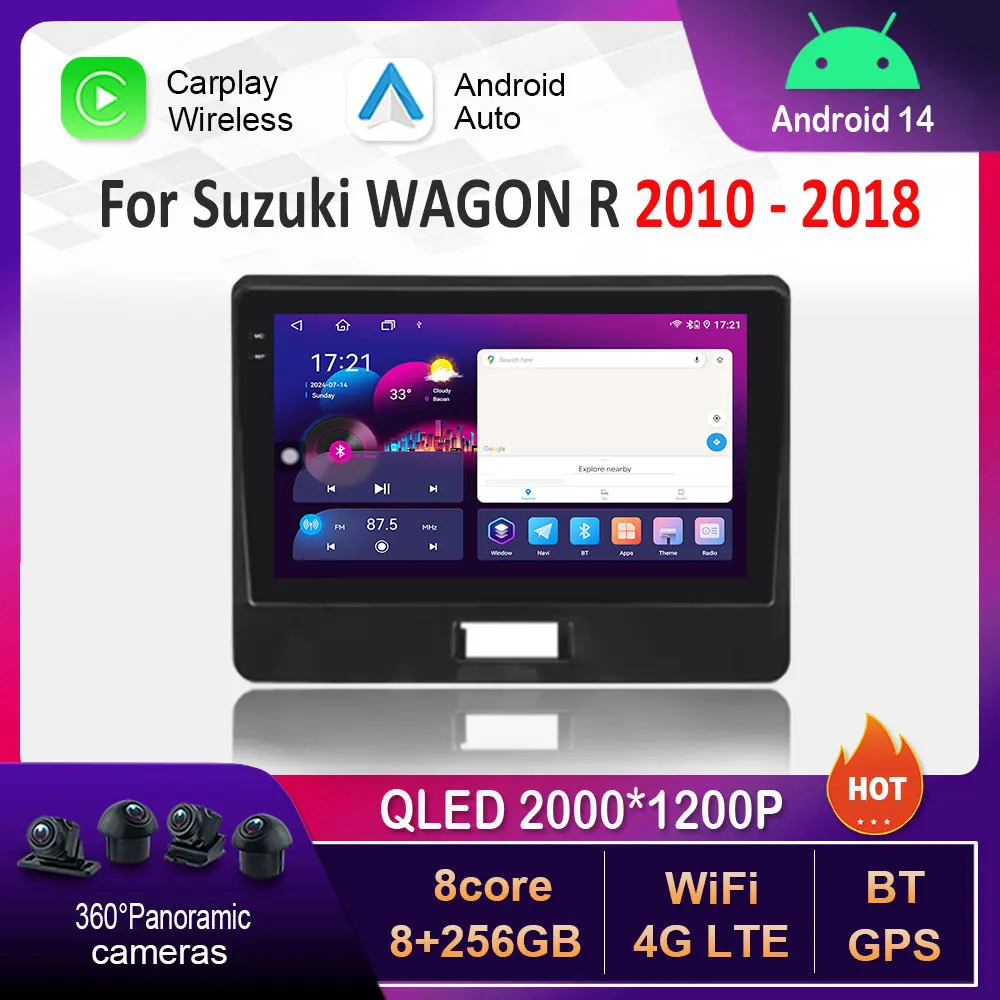 for Suzuki WAGON R 2010 - 2018 Car Intelligent Android 14 System GPS Navigation WiFi Bluetooth IPS Touch Screen 4G DSP Stereo