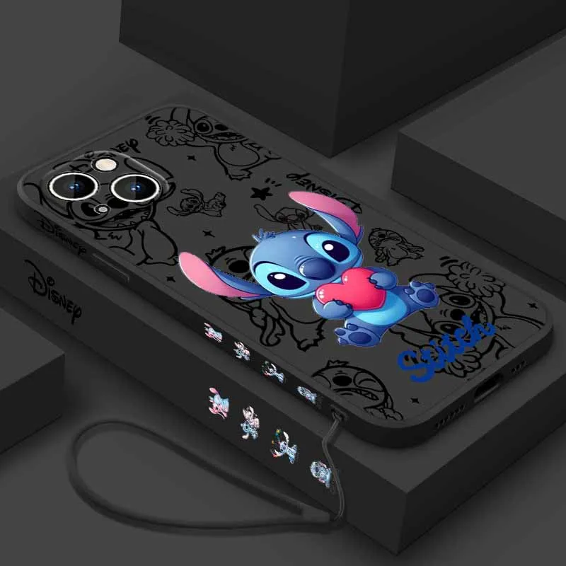 Casing HP Liquid Left Rope Love Disney Stitch Angel Untuk Samsung Galaxy S25 S24 S23 S22 S21 S20 FE Lite Plus Ultra