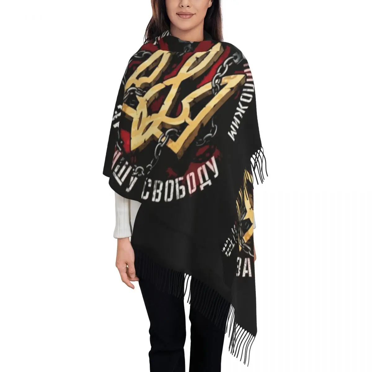 

Fashion Ukraine Freedom Flag Tassel Scarf Women Winter Warm Shawls Wraps Ladies Ukrainian Proud Scarves