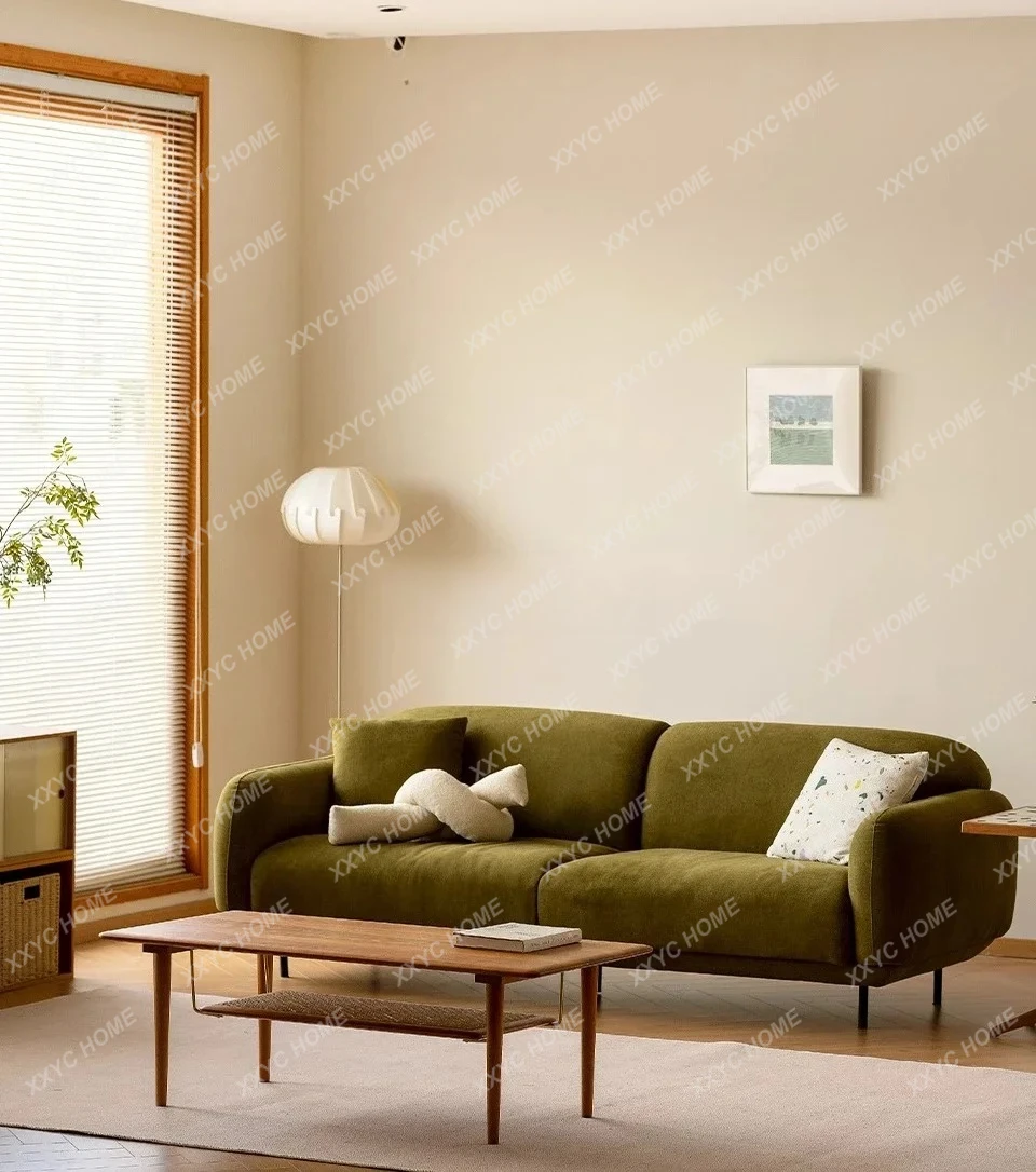 

Vanilla Sofa Retro Green Straight Fabric Three-Seater Sofa