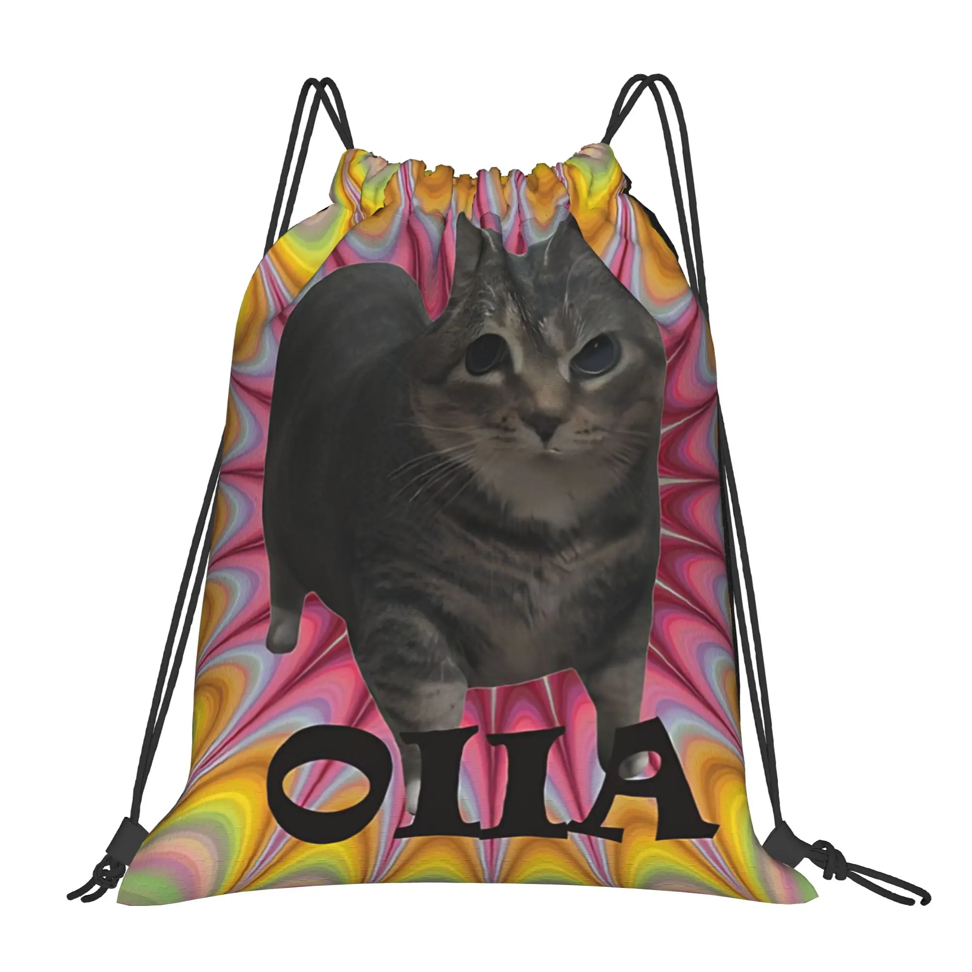 Cat meme Oiia Portable Sports Riding Gym Drawstring Storage Sporty Backpacks