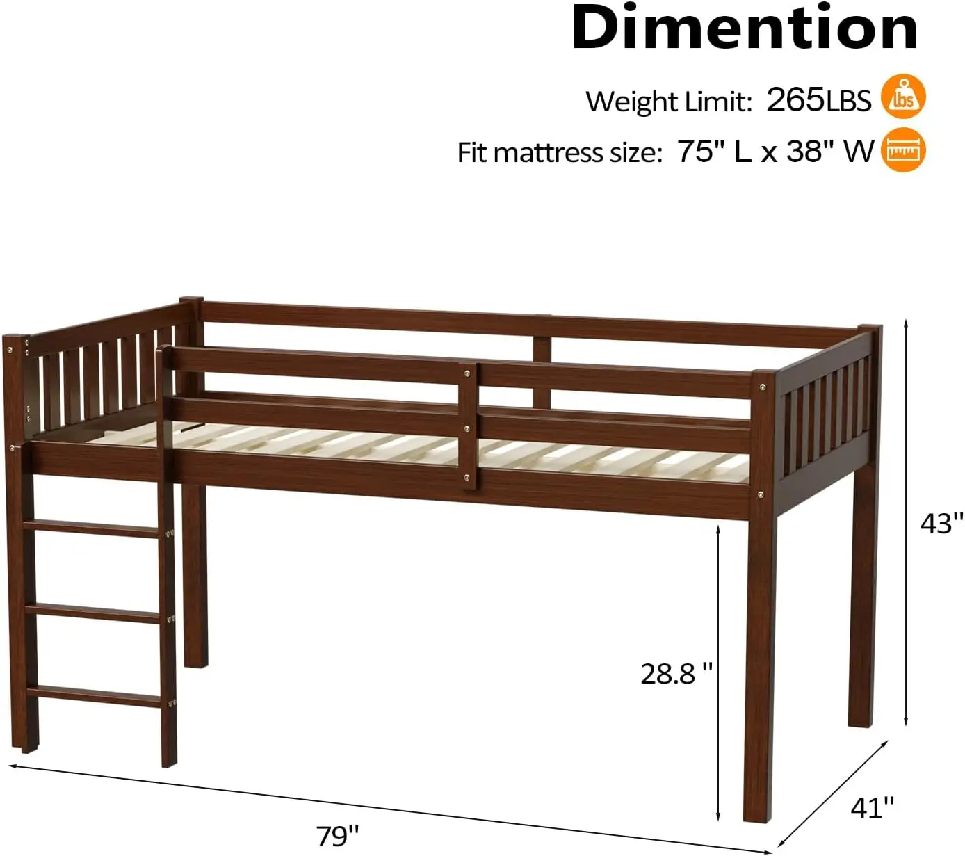 Low Loft Bed Twin Size with Stairs, Wooden Toddler Loft Bed for Kids, Junior，Young Teens，Pine Wood Twin Bed Frame, Space-Saving