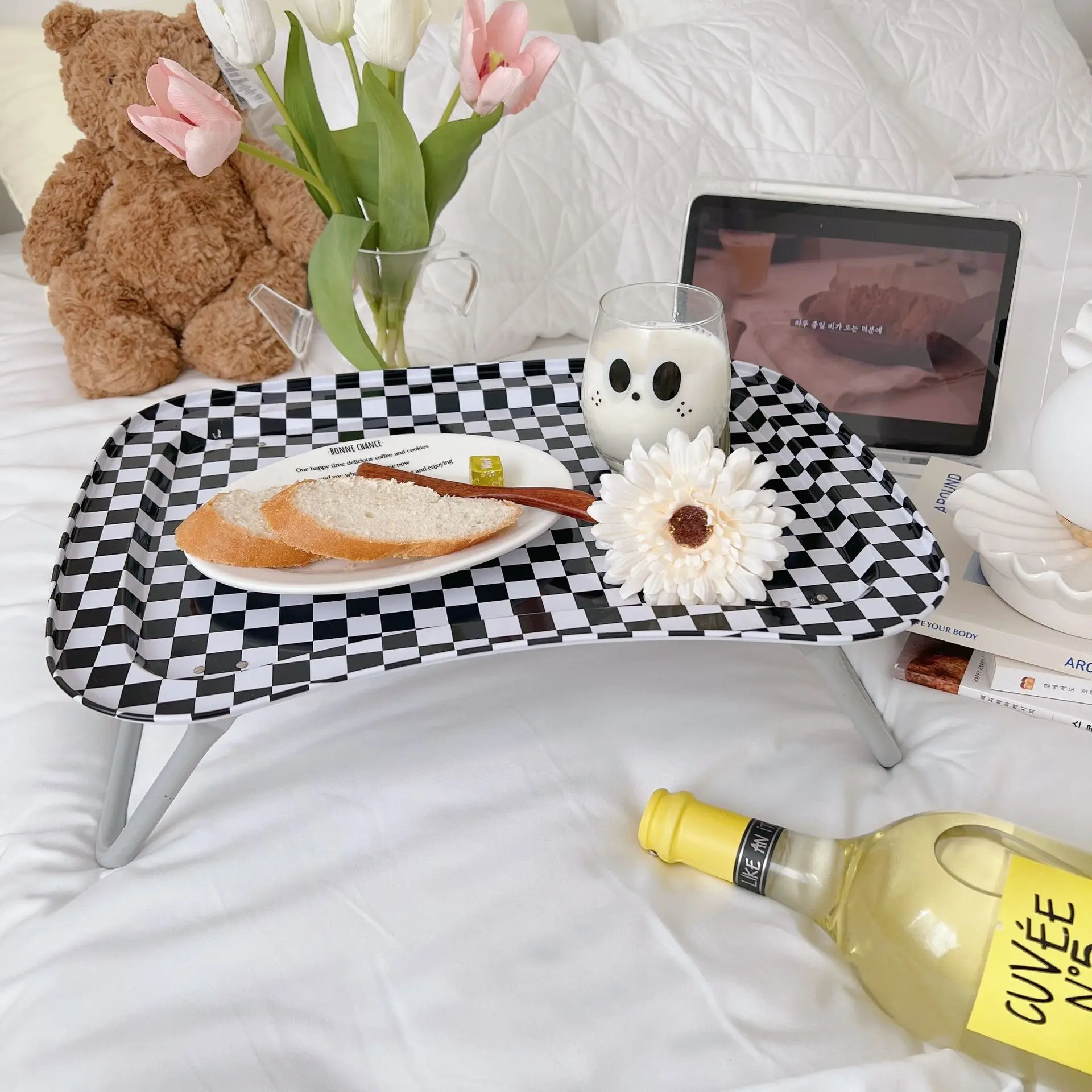 Homemade Ins With The Same Storage Box Rack French Retro Blue And White Grid Dining Table Square Tray Bed Lazy Table