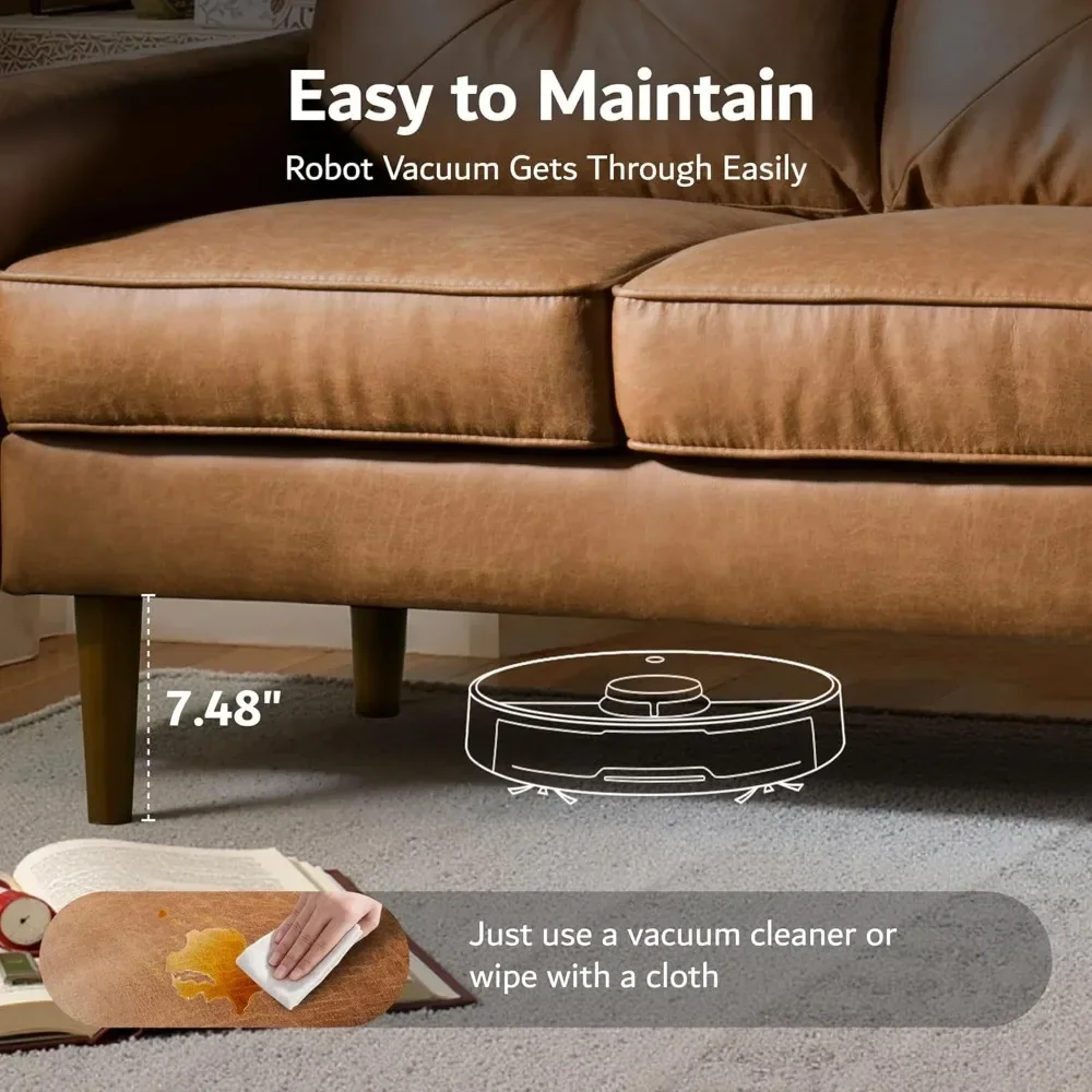 أريكة فاخرة بثلاثة مقاعد مع جلد صناعي، أريكة حديثة في منتصف القرن مع مسند ذراع مريح، أرائك مريحة بمقعد عميق، أريكة صغيرة #6