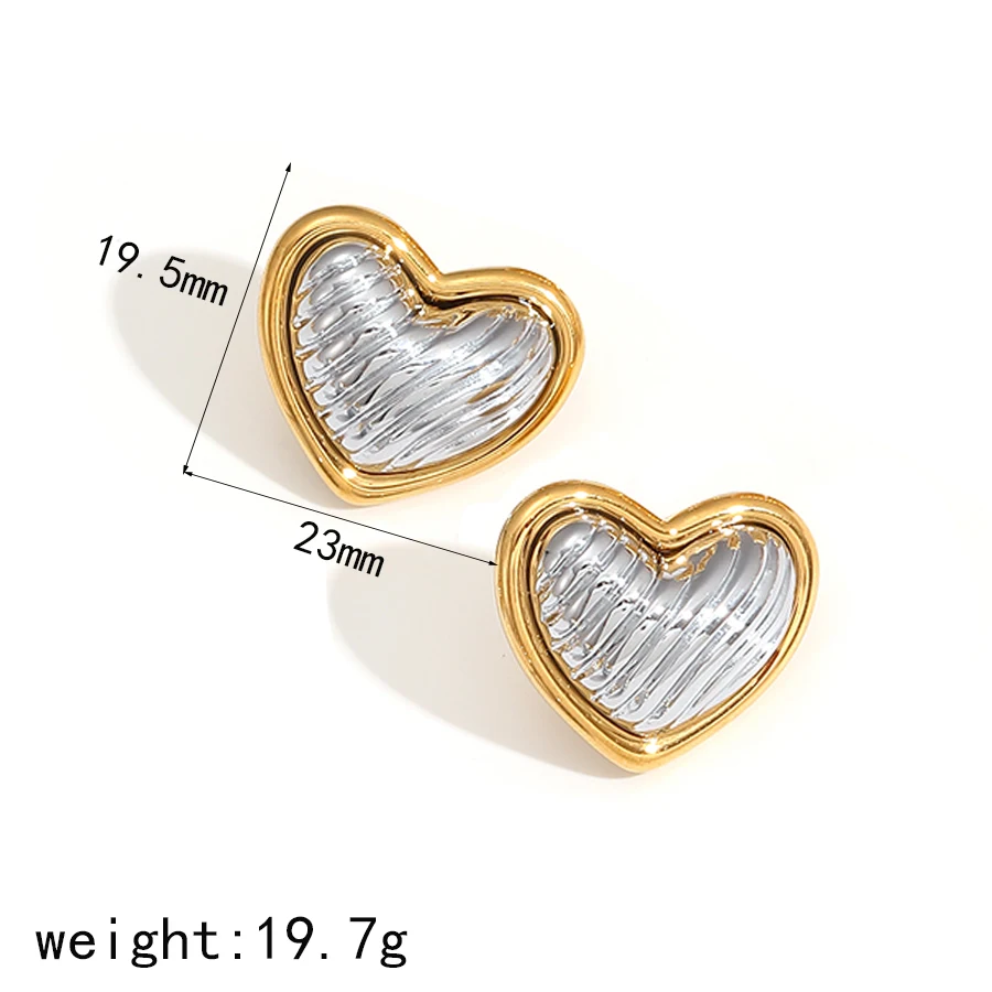 Ohrringe aus Edelstahl in Goldfarbe mit Faltenmuster für Damen, Metall-Ohrringe, Schmuck, angesagte Vintage-Herz-Ohrringe – Detail 6