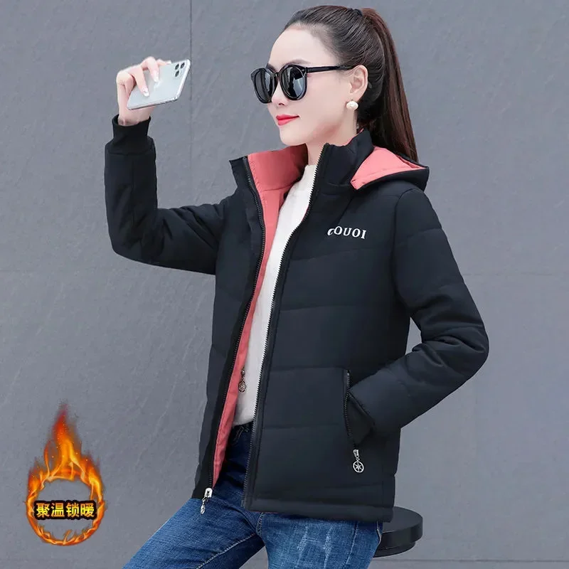 2024 Winter Parker Overcoat Coats Women Fashion Hooded Double-Sided Cotton-Padded Jacket Zipper Pocket Cotton Coat Female