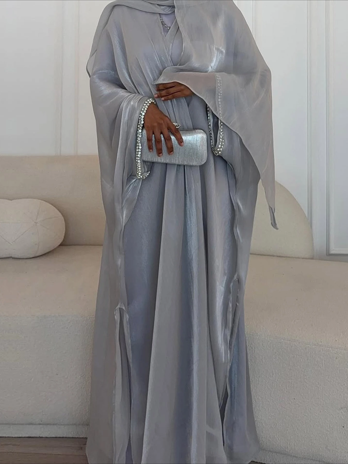 Eid Muslim Abaya Scarf Dress 3 Piece Set for Women Cardigan Ramadan Beading Sleeve Dubai Jalabiya Kaftan Vestidos Arab Robe 2025