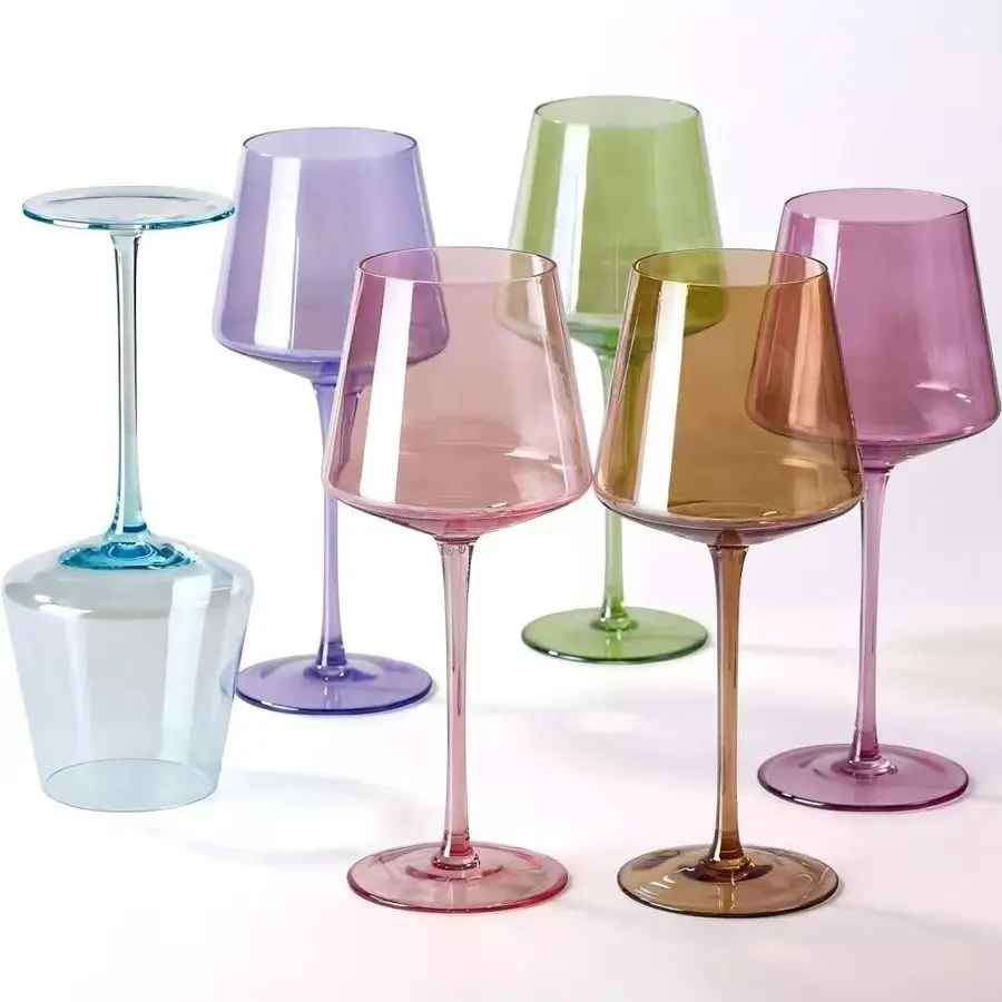 

Набор цветных бокалов для вина, 6 шт., 16 унций, из хрусталя ручной выдувки, с ножкой, уникальные бокалы для красного и белого вина для праздничного бара, Новый год