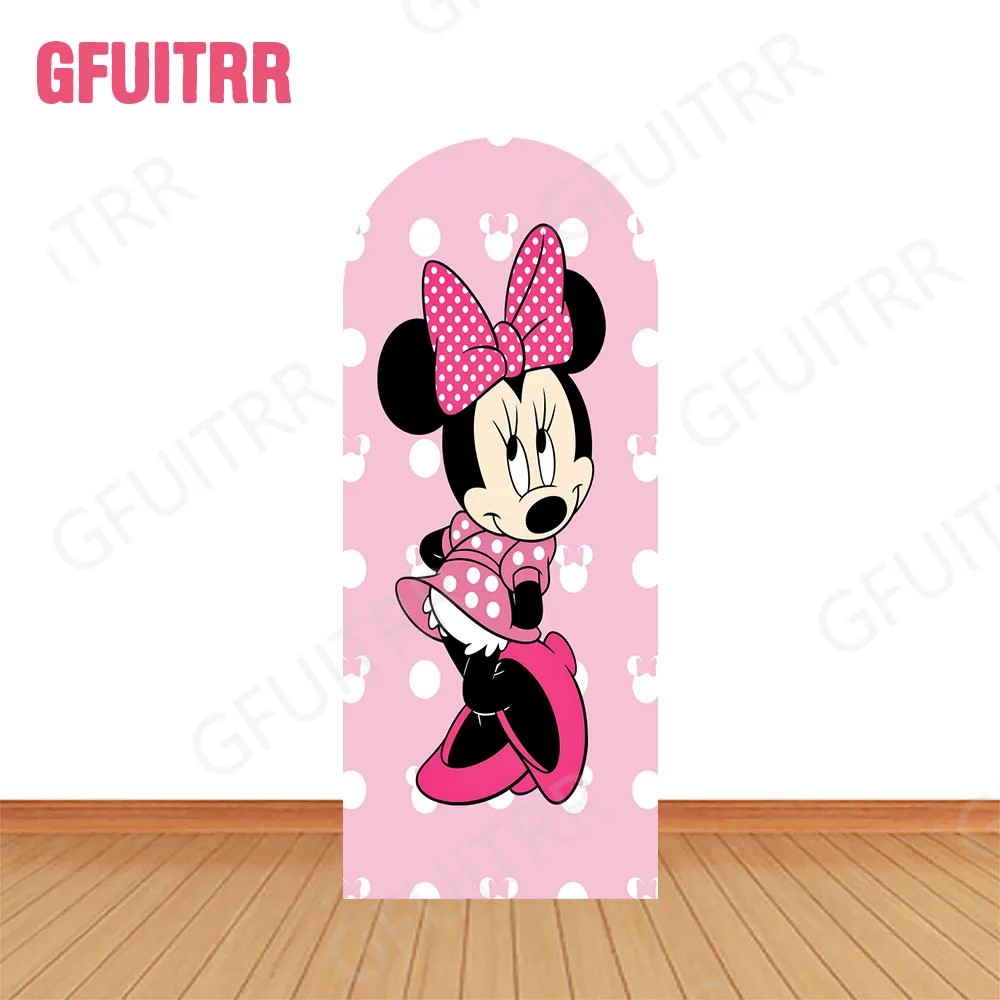 Disney Minnie Mouse Arch Photo Backdrop Girls Birthday Party Baby Shower Decoration Photography Backdrop Double-side Covers