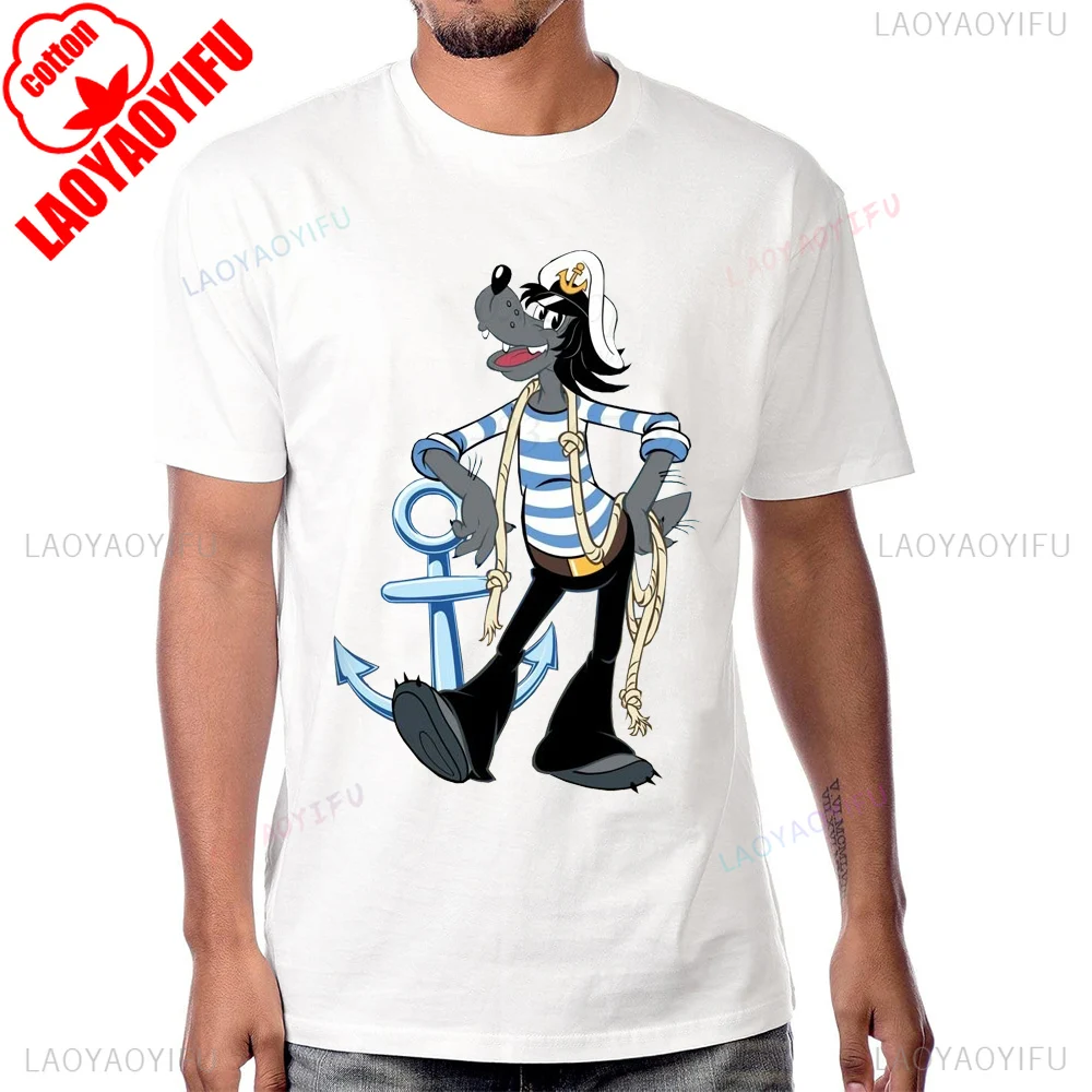 Hot Sale Humor Cartoon Nu Pogodi Russian Animation T-shirt Casual Fashion Loose Short Sleeve Cotton Tshirt Summer Man T Shirt