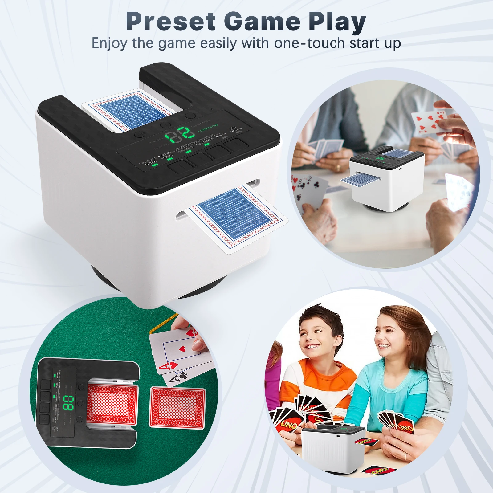 تاجر البطاقات الأوتوماتيكي 1-8 لاعبين خالية من الاختلط عن طريق عشوائي دوار 360 1-2 طوابق USB آلة تعامل البطاقات القابلة لإعادة الشحن #6