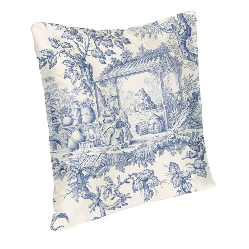 Vintage Classic French Toile De Jouy Navy Blue Throw Pillow Cover Bedroom Decoration Cushions for Sofa Square Zipper Pillowcase