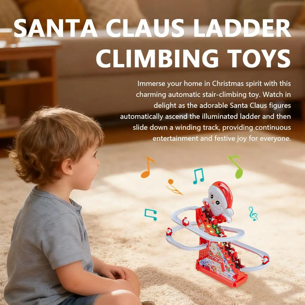 Brinquedo de Natal Papai Noel Subindo Escadas, Brinquedo Elétrico de Papai Noel com Luz e Música, Brinquedos de Natal para Meninos, Meninas e Crianças Pequenas W1N5