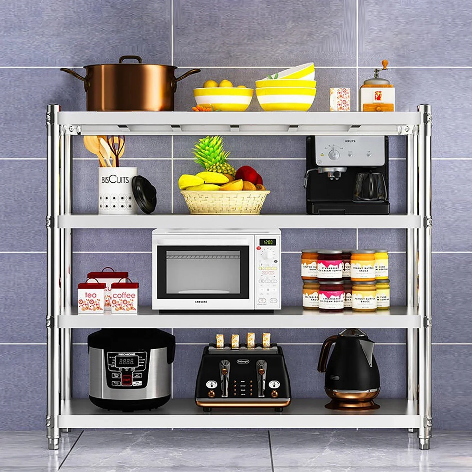 4 Floors Wall Stainless Steel Wall Board Wall Kitchen Shelf 150cm  Stainless steel shelf Kitchen