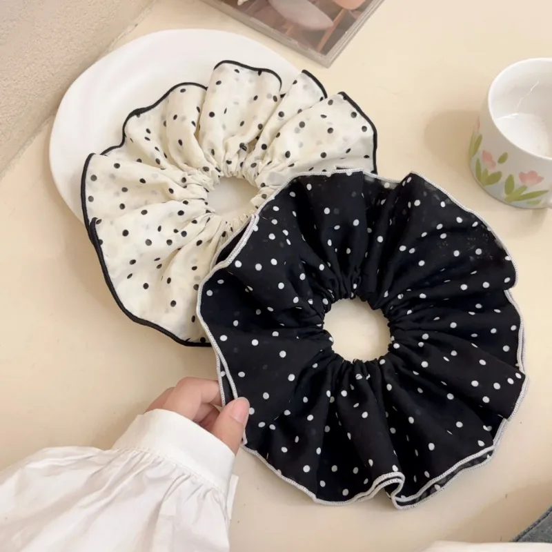 Black White Polka Dot Double-layer Large Scrunchie Headdress for Women 2024 Fashion Retro Elegant Hair Band Hair Accessories