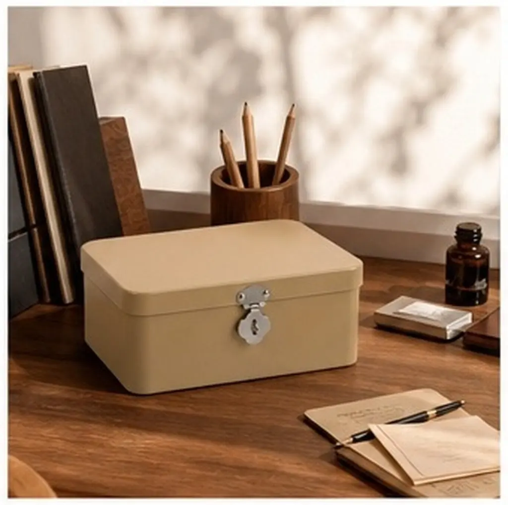 Tinplate Storage Box Desktop Retro Lockable Keepsake Box Golden 6.9x5.1x3in Vintage Jewelry Organizer Small Metal Chest