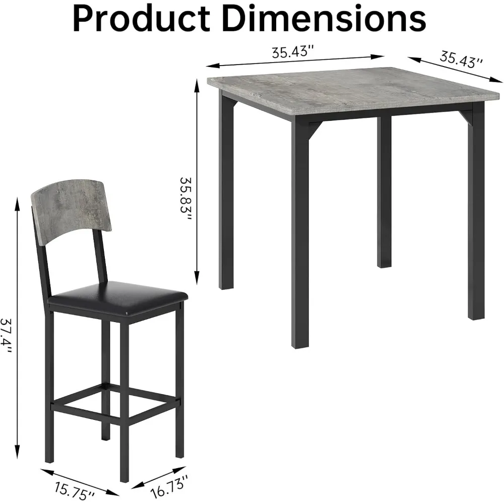 5-Piece Dining Table Set, Dining Table Set for 4, Counter Height Table & 4 Bar Stools, Modern Kitchen Dining Set, with Upholste