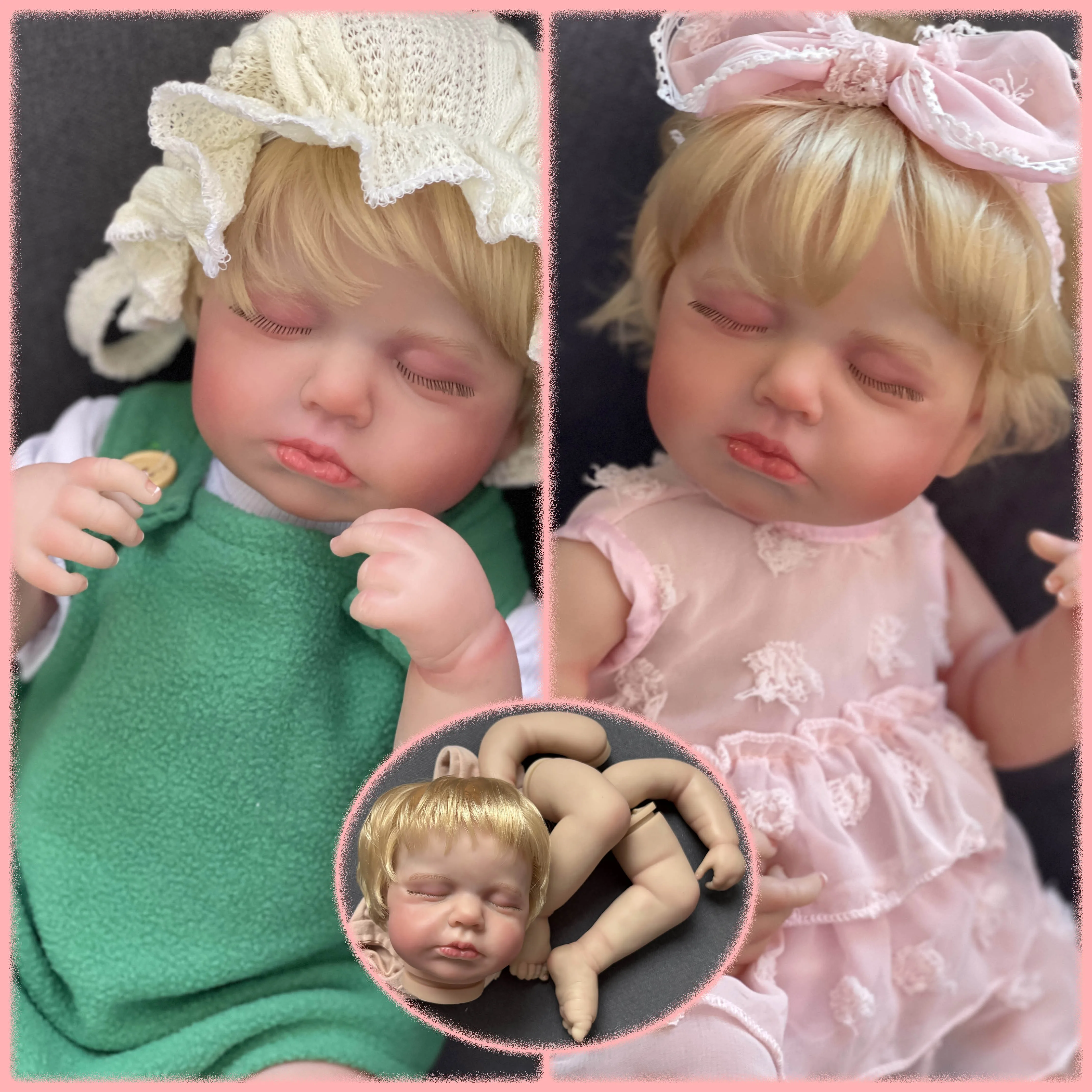 

Loulou Asleep Reborn Doll Kit 19Inch Hand Rooted Golden Hair Soft Lifelike Multiple Layers Painting Doll Parts With Cloth body