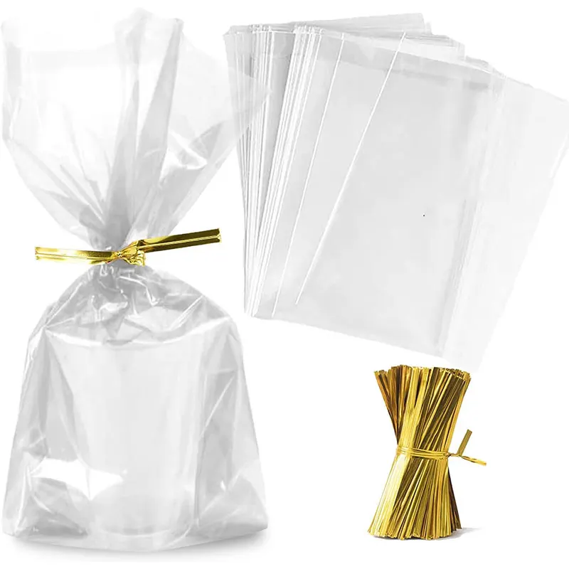 30/50/100 Stück transparente Cellophan-Geschenktüten, Kunststoffverpackungen mit Drehverschlüssen, transparente Party-Geschenktüten, ideal für Kekse, Süßigkeiten