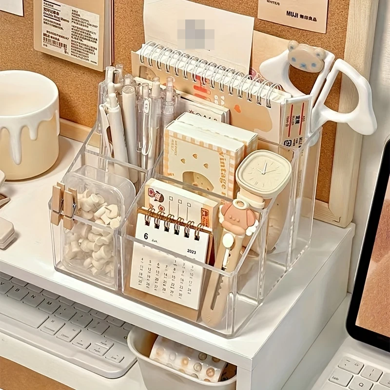 Chic Acrylic Desk Organizer - Transparent Pen Holder &  Rack For Office Decor, Polished Finish, No Assembly Required