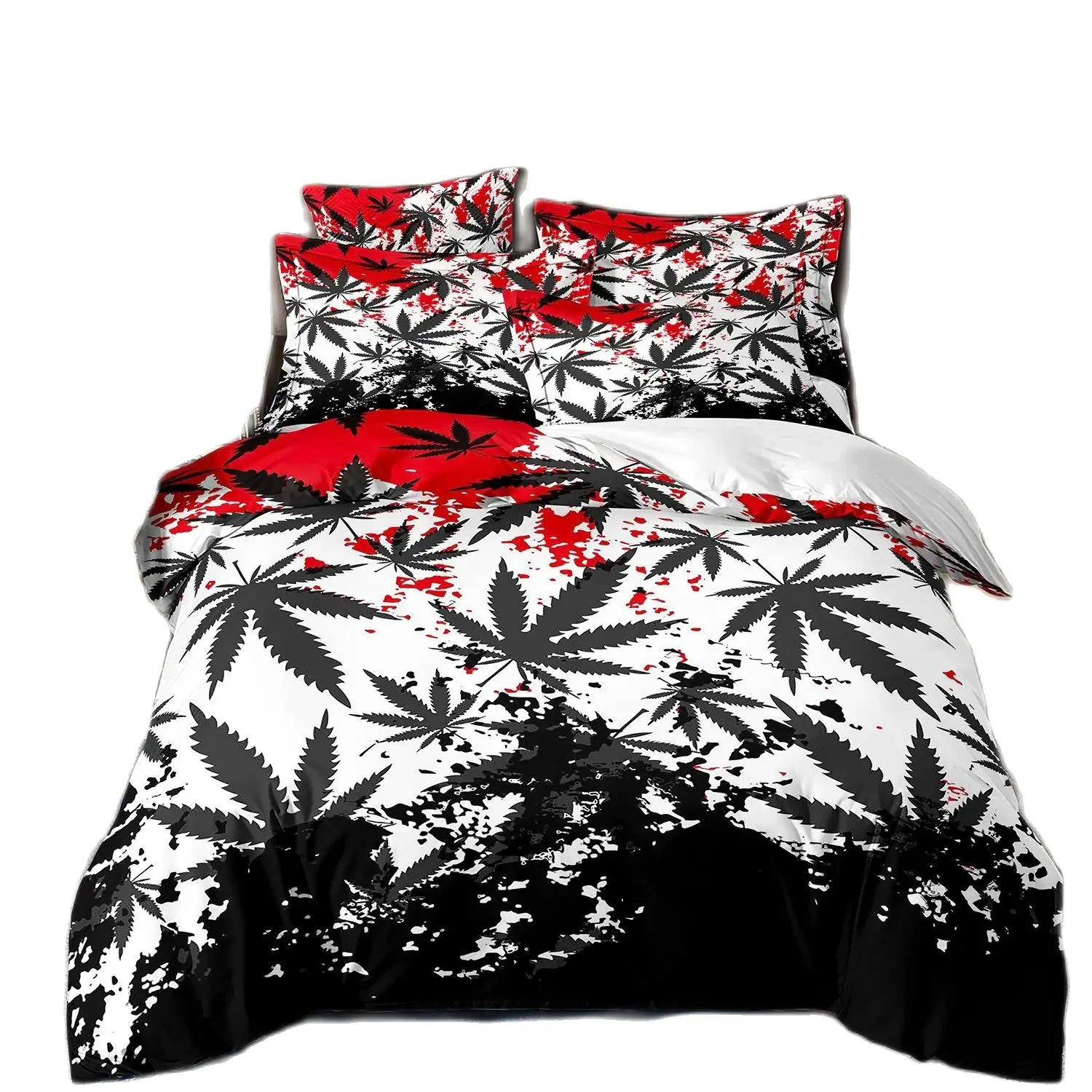 

Japanese Weed Leaves Bedding Set 3D Psychedelic Leaves Soft Polyester Duvet Cover Set Single Twin King Size Adult Boy Bedclothes