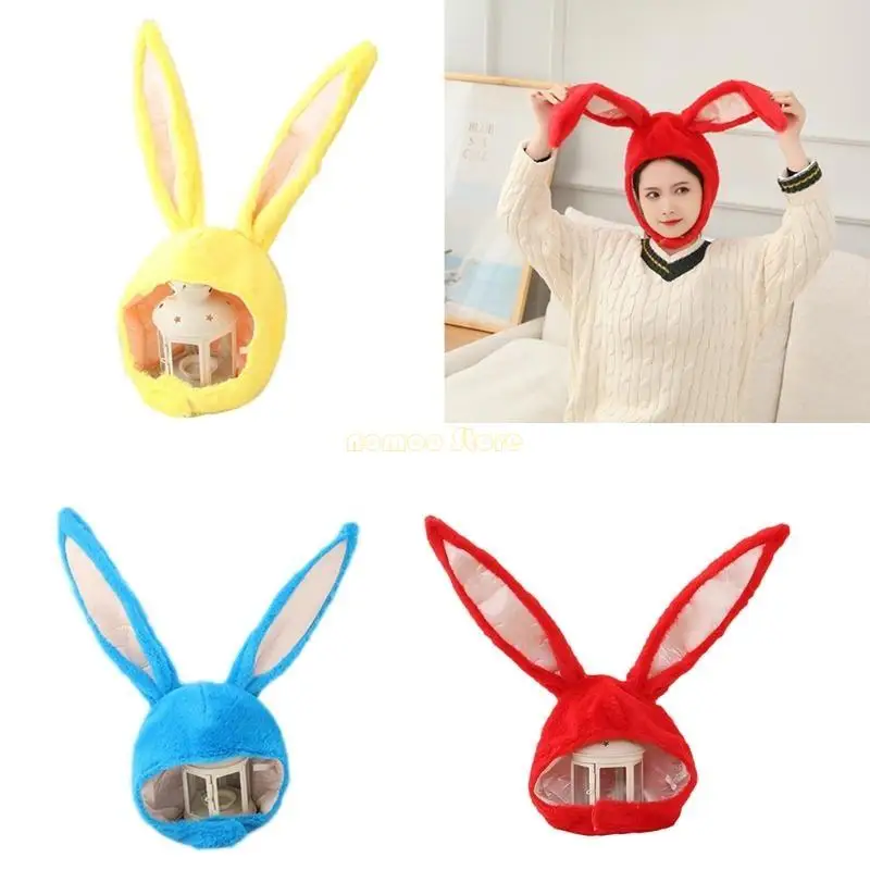 31bf Bunny Posmacka Plush Hat Śliczne na zewnątrz długie uszy kreskówki hood kaptur halloween cosplay impreza
