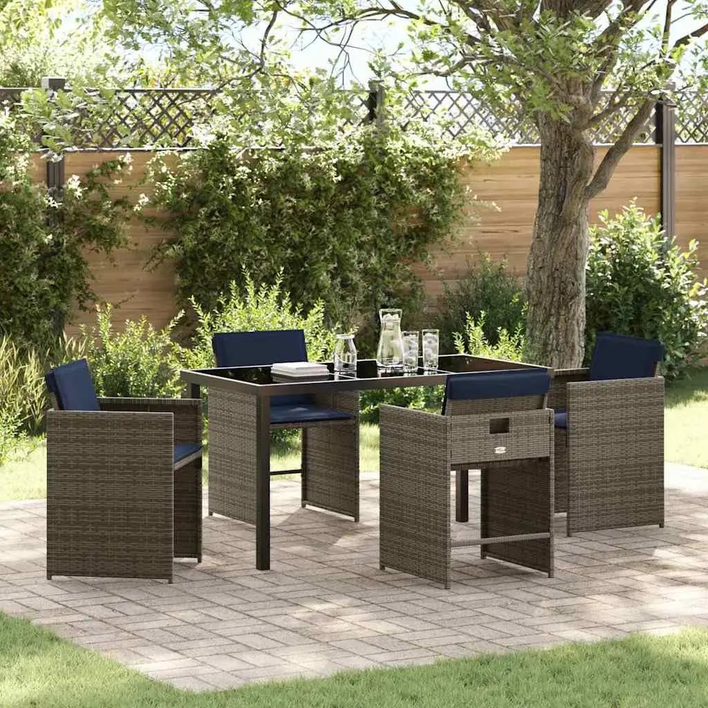 5 Piece Grey Poly Rattan Outdoor Dining Set with Cushions & Table, Customized