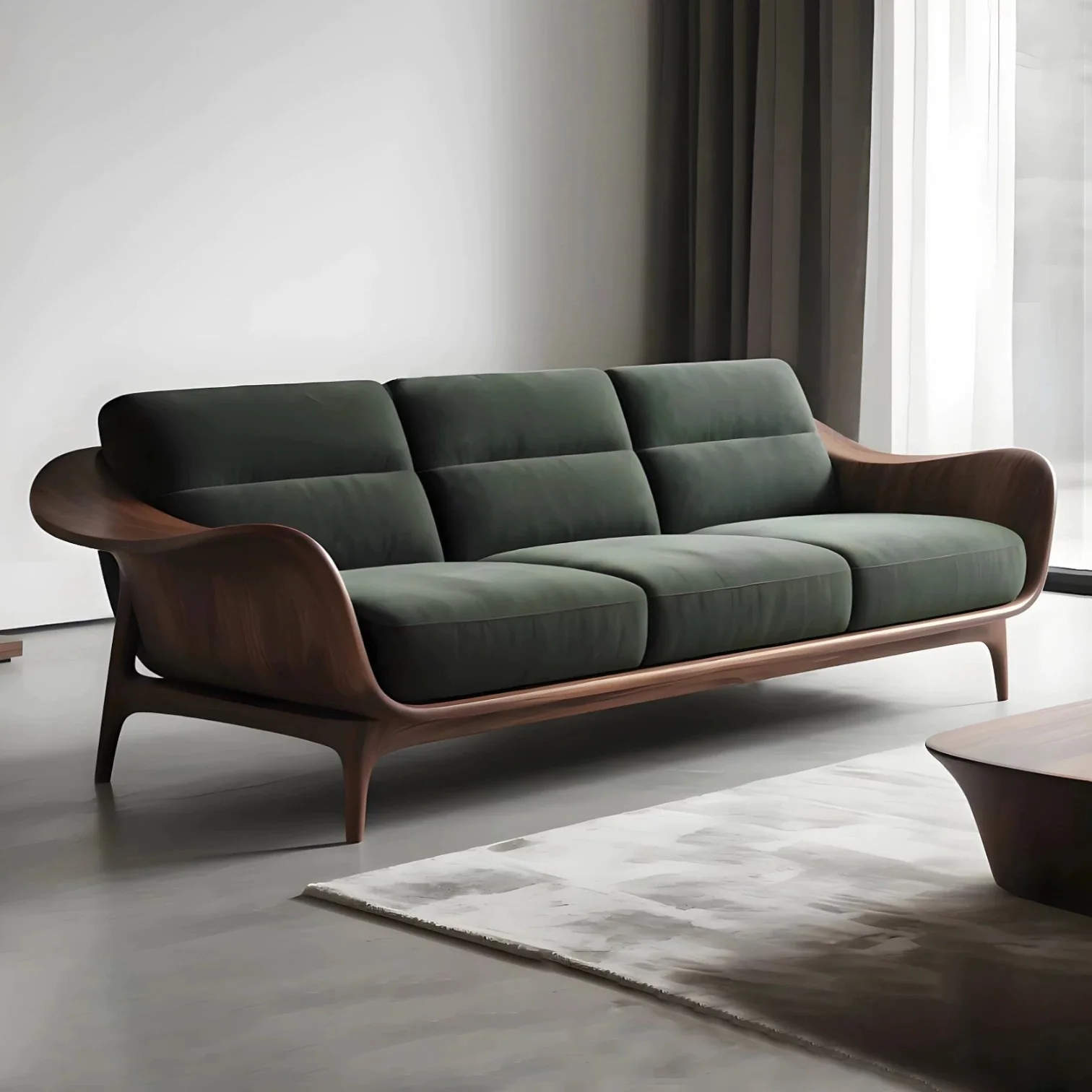 #Modern Three Seat Upholstered Wood Square Living Room Sofa Architectural Frame Design for Luxury Residences Hotel Apartments