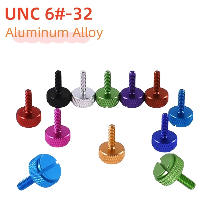UNC 6#-32 Slotted Screw Aluminum Alloy Knurled Hand Tighten Thumb Screw Bolt Computer Case Length 6.5/10/12mm Color Anodized
