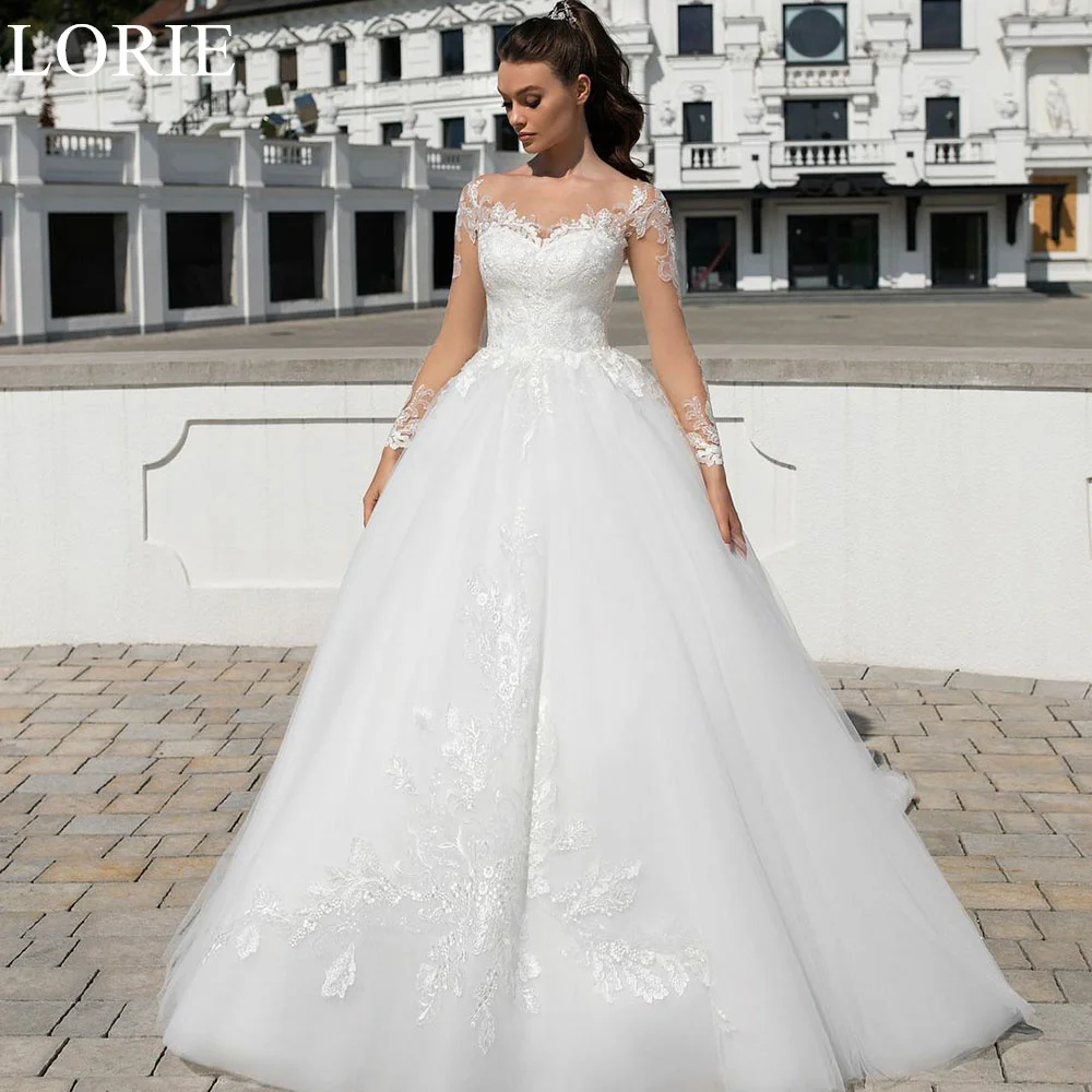 

LORIE Scoop-Neck A-Line BOHO Wedding Dresses Illusion Back Long Sleeves Luxury Lace Appliques 2024 Elegant Formal Bride Gown