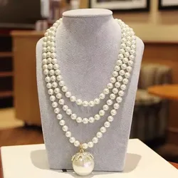 Big Simulated Pearl Ball Multi Layer Long Necklace For Women 2024 New Sweater Chain