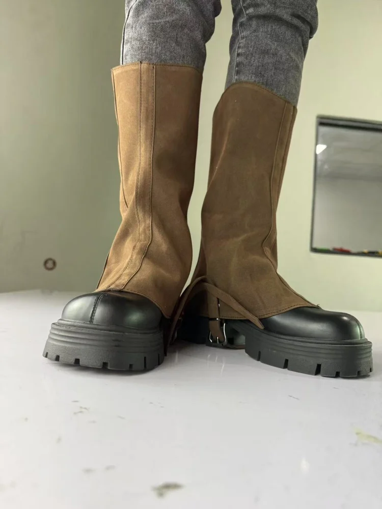 

Medieval Retro Knight Leather Leg Armor Steam Punk Boots Shoe Covers Cosplay Costume Western Pants Unisex Mid-tube Boots Props