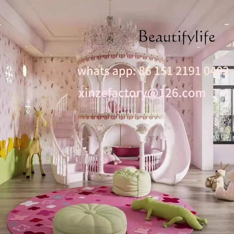 تخصيص سرير ذات طابقين الديكور السلامة الحديثة الشريحة القلعة سرير الأميرة روضة كاما Infantil Furn