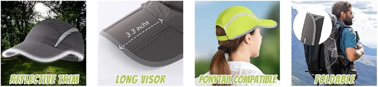 Connectyle Herren- und Damen-Sport-Baseballkappe, faltbar, Netzstoff, mit reflektierenden Streifen, atmungsaktiv, leicht, schnell trocknend, Sun Runner Cap – Detail 4
