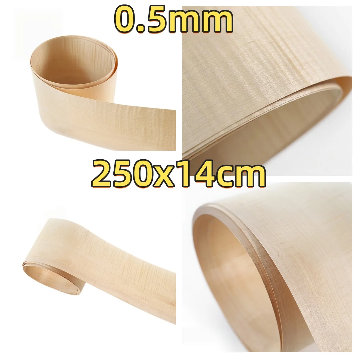

Natural Figured Maple Veneer, 0.5mm, 250x14cm, For Decoration, Speaker & Furniture Veneering.