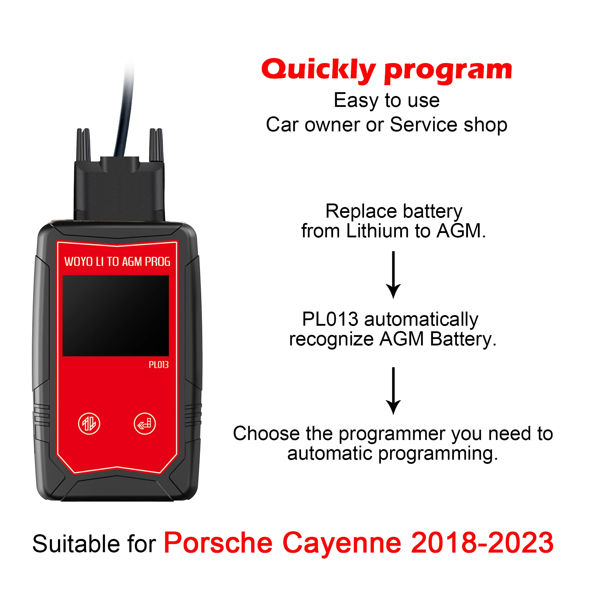 WOYO PL013 PRO For Porsche Cayenne Replace Lithium to AGM Battery Modify Programmer, Professional Battery Flash Programming Tool