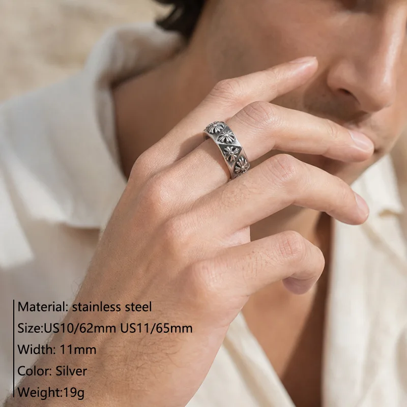 Vintage Engraved Totem Band Ring for Men 6mm Width Stainless Steel Retro Gothic Finger Ring Daily Party Jewelry