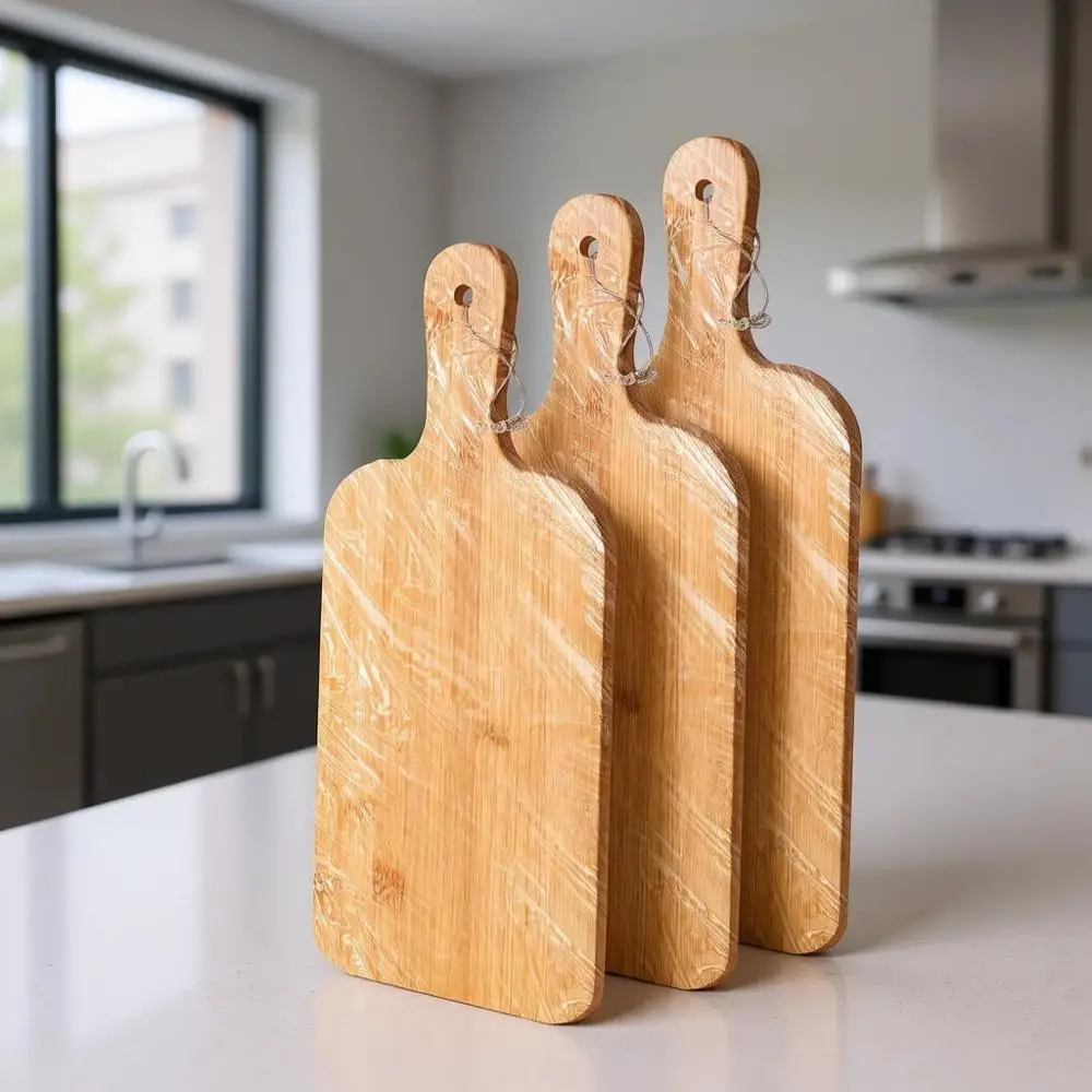 

Set of 12 Large Bamboo Cutting Boards with Handles, Ideal for Kitchen Prep and Serving