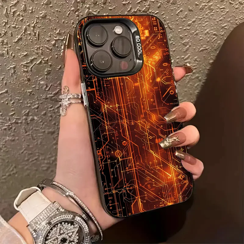 

Orange circuit maze phone case for iPhone 17 16 15 14 13 12 11 Pro/ Max/Plus shock-proof rear cover anti-fingerprint
