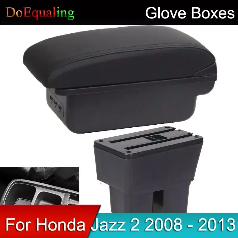 For Honda Jazz 2 2008 - 2013 Car Armrest Storage Box Interior Replacement Parts Storage Armrests Boxes Accessories USB 2012 2010