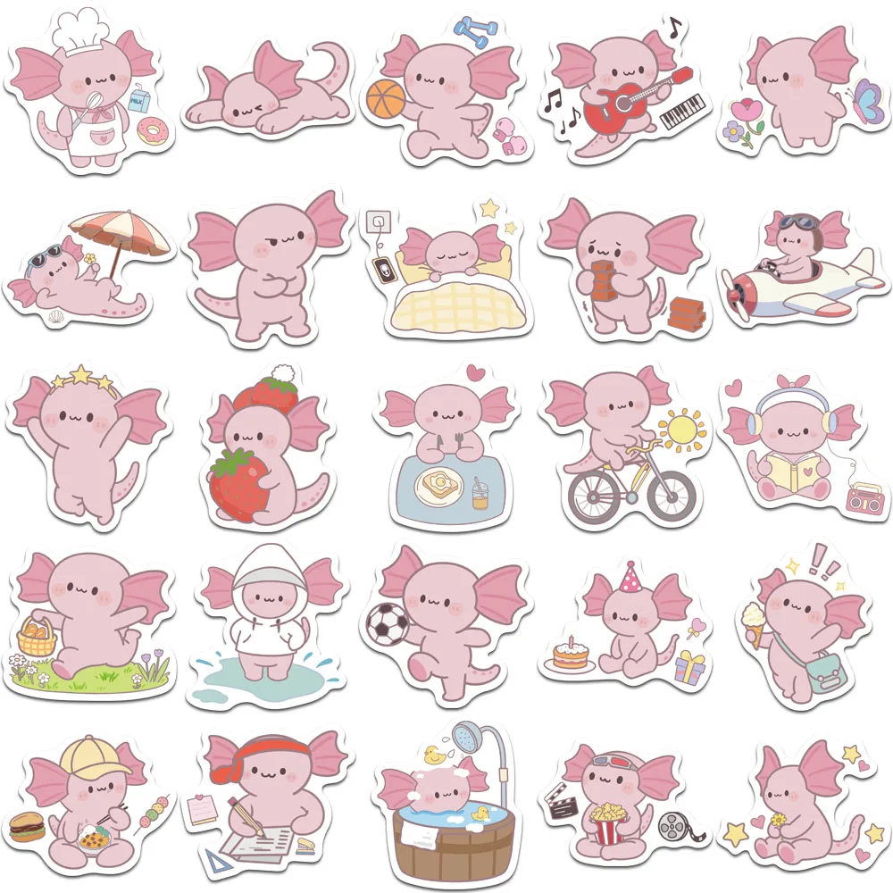 50PCS Creative Cartoon Second Creation Salamander Stickers Tags Diary Computer Refrigerator Water Cup Aesthetic Stickers